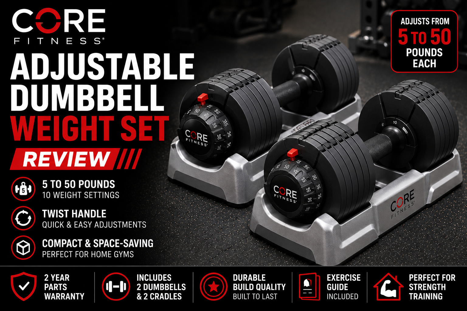 Core Fitness adjustable dumbbell weight set review for home gym strength training