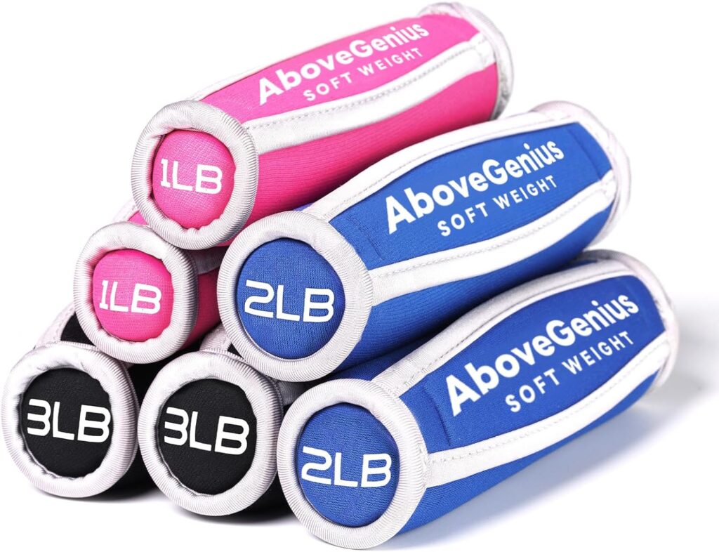 AboveGenius Hand Weights Set for WomenMen,Soft Dumbbells Set of 6(1lb 2lb 3lb Each Pack) for Dumbbell Walking Weight Sets with Hand Strap for Workout Running, Jogging and Physical Therapy (3 Pair of(1/2/3 pound)small weights)