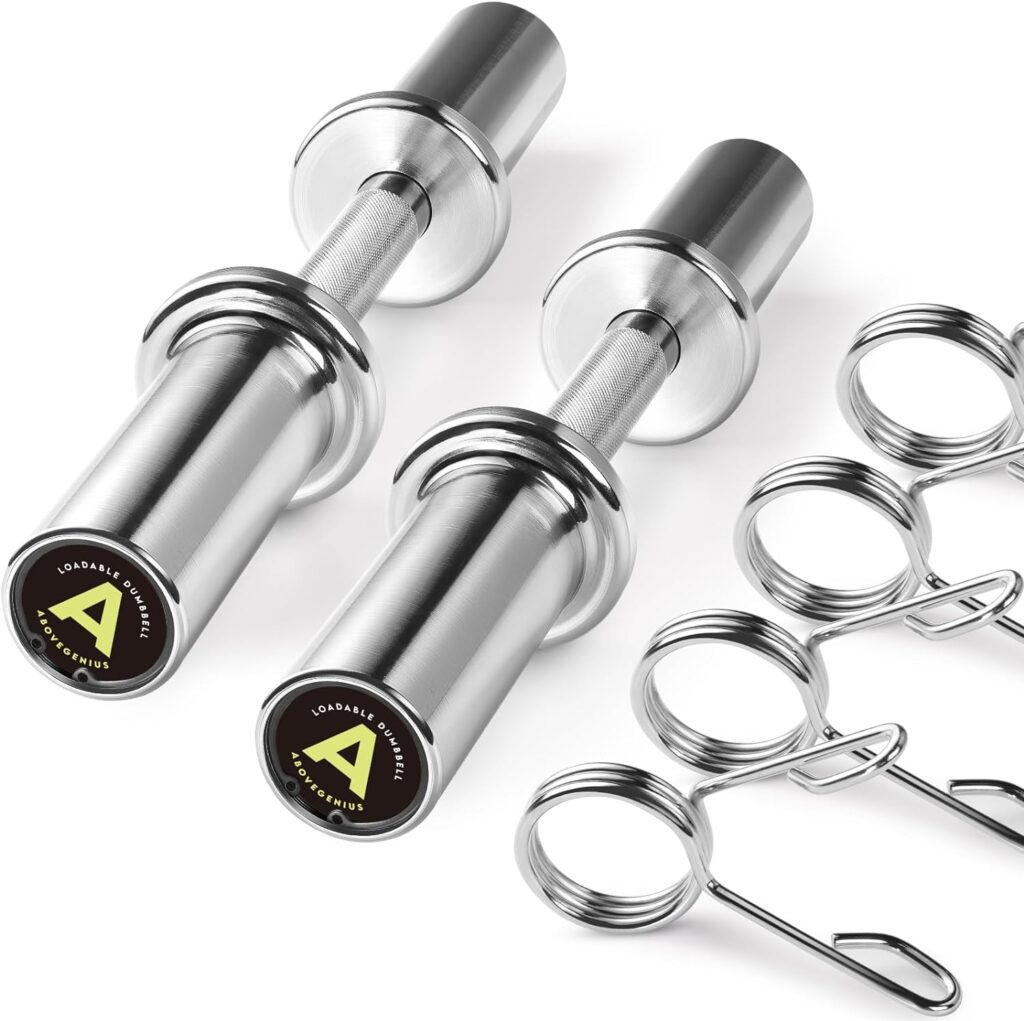 AboveGenius Pair of 16 Olympic Dumbbell Handles Loadable Dumbbell Bars for 2-inch Olympic Weight Plates Ideal for Home Gym Strength Training, 2 Pair of Spring Collars Included