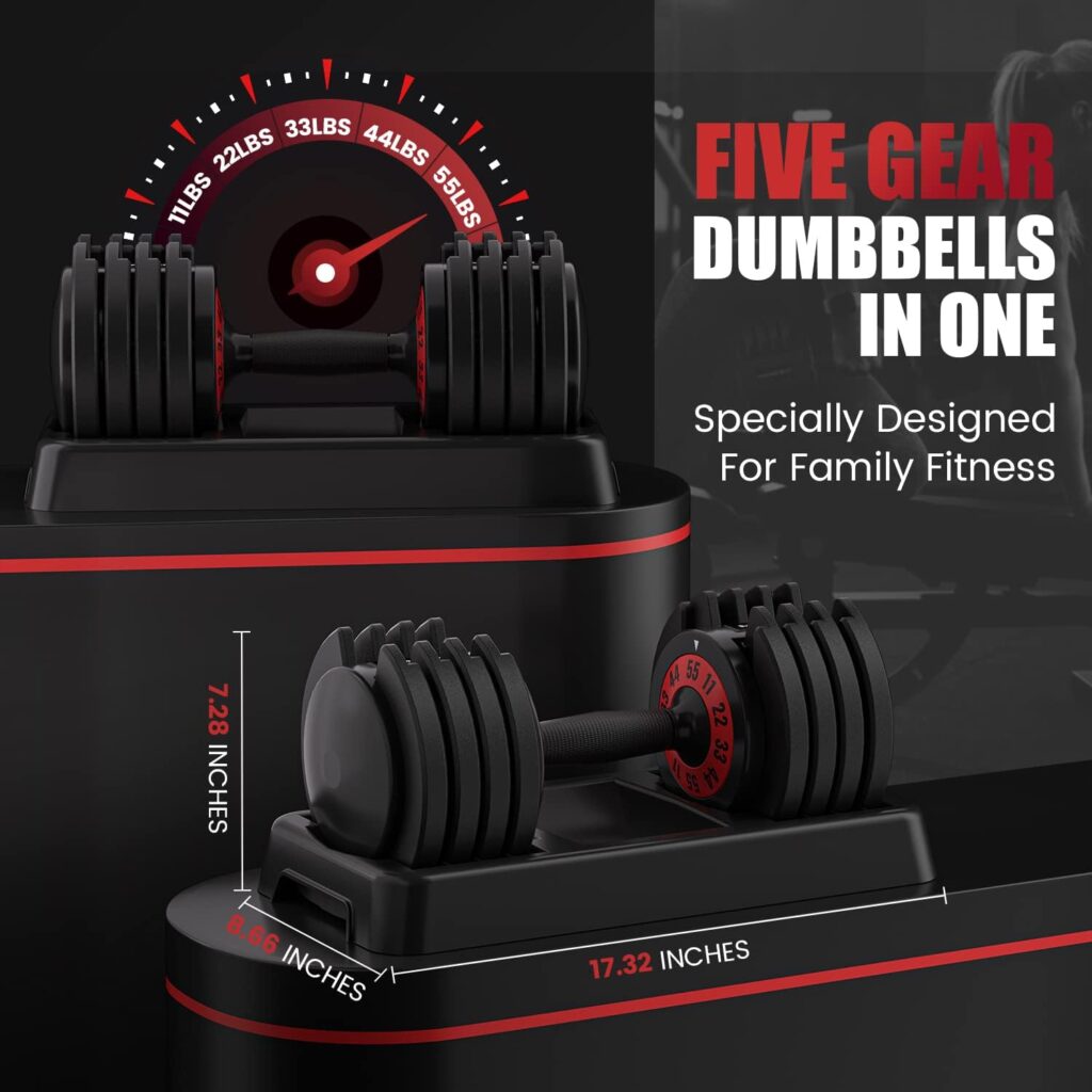 Adjustable Dumbbell 55LB Single Dumbbell 5 in 1 Free Dumbbell Weight Adjust with Anti-Slip Metal Handle, Ideal for Full-Body Home Gym Workouts