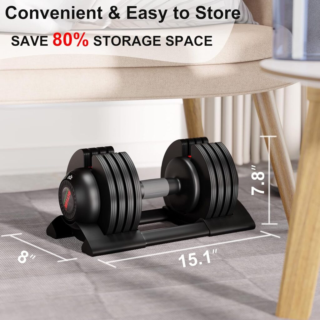 ALTLER Adjustable Dumbbell, 22lb/44lb/52lb Dumbbell Set with Tray for Workout Strength Training Fitness, Adjustable Weight Dial Dumbbell with Anti-Slip Handle and Weight Plate for Home Exercise