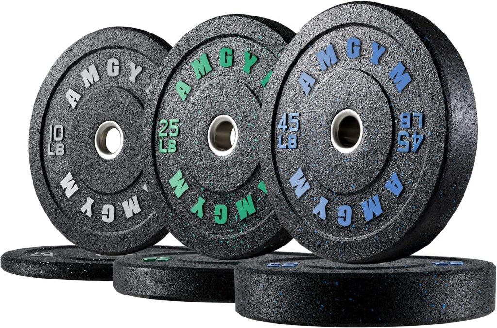 AMGYM Bumper Plates,2-Inch Olympic Weight Plates Hi-Bounce for Weight Lifting and Strength Training, Pairs or Sets