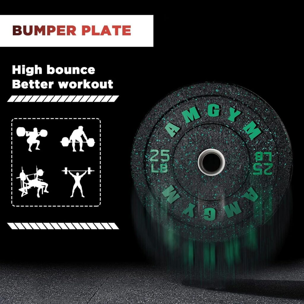 AMGYM Bumper Plates,2-Inch Olympic Weight Plates Hi-Bounce for Weight Lifting and Strength Training, Pairs or Sets