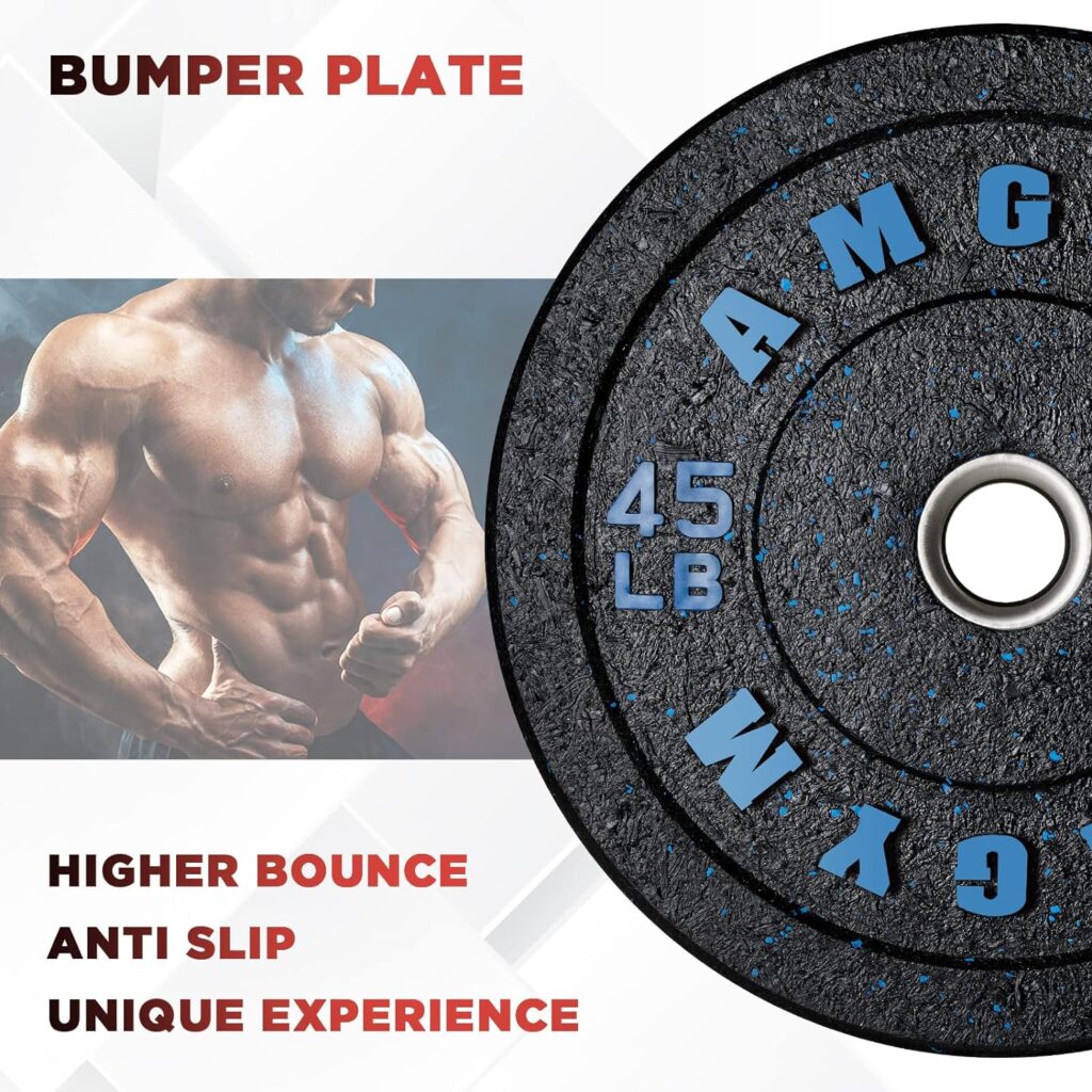 AMGYM Bumper Plates,2-Inch Olympic Weight Plates Hi-Bounce for Weight Lifting and Strength Training, Pairs or Sets