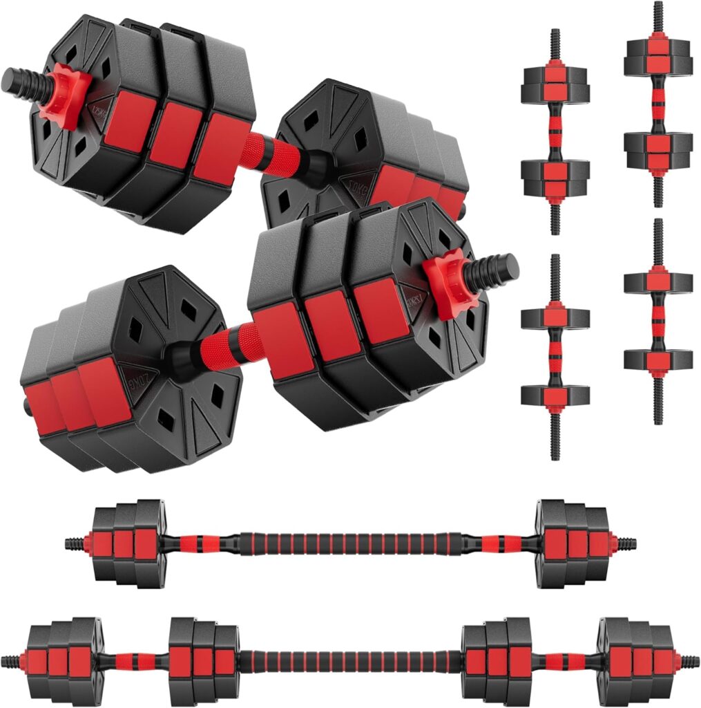 BIERDORF Professional Grade Adjustable Weights Dumbbells Set of 2 Weight Set for Home Gym 3 In 1 Used as Barbell, Dumbbell, Push up Bars 44LB/66LB Free Weights Dumbbells Set for Women and Men