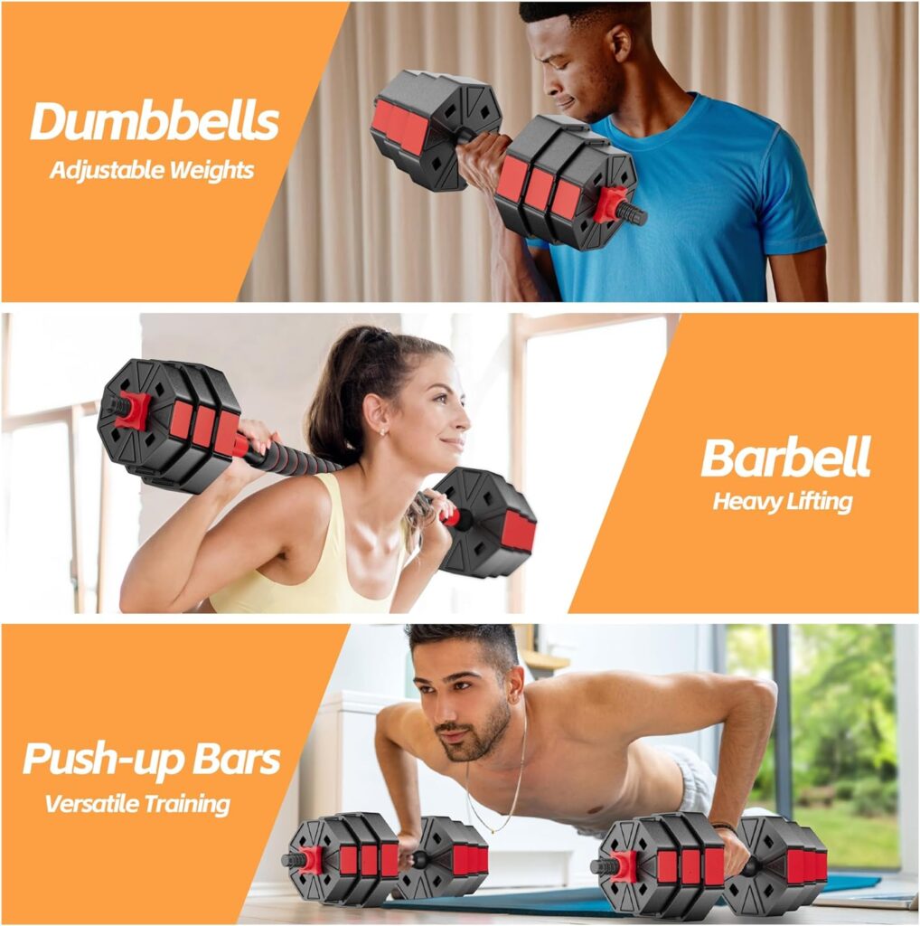 BIERDORF Professional Grade Adjustable Weights Dumbbells Set of 2 Weight Set for Home Gym 3 In 1 Used as Barbell, Dumbbell, Push up Bars 44LB/66LB Free Weights Dumbbells Set for Women and Men
