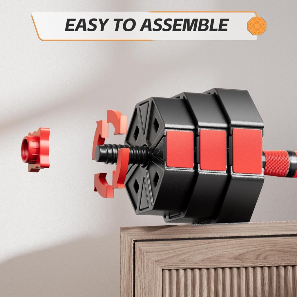 BIERDORF Professional Grade Adjustable Weights Dumbbells Set of 2 Weight Set for Home Gym 3 In 1 Used as Barbell, Dumbbell, Push up Bars 44LB/66LB Free Weights Dumbbells Set for Women and Men
