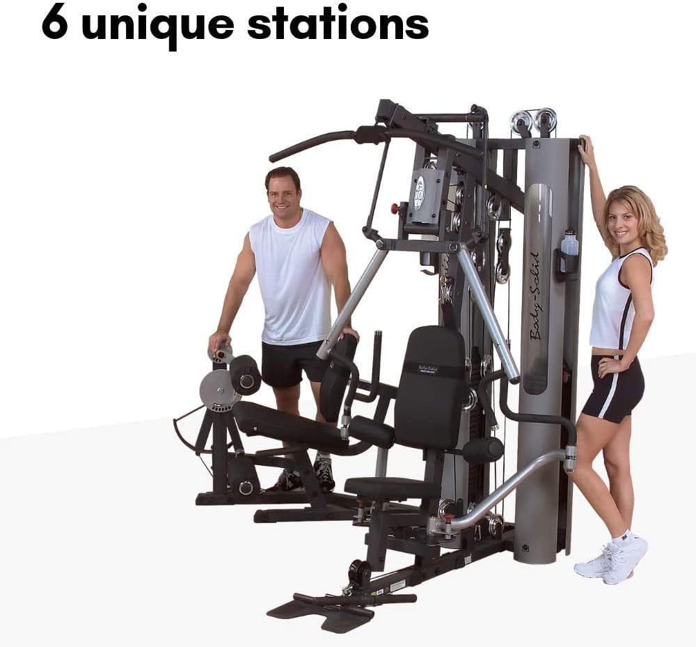 Body-Solid Multi-Station 210lbs Weights Stack Bi-Angular Gym Machine with Leg and Calf Press Attachment, Leg Strength Training Equipment, Functional Exercise Workout Station