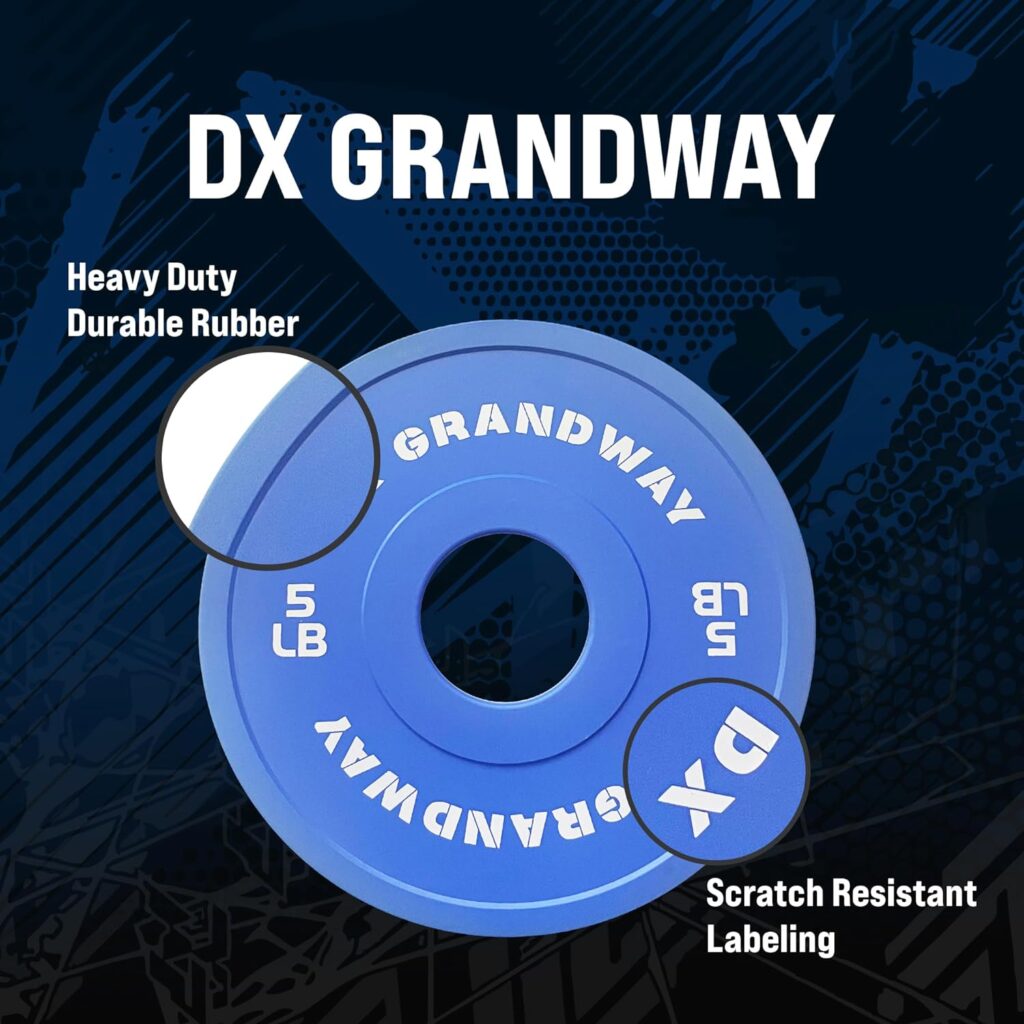 DX Grandway Fitness Change Weight Plates 1.25LB 2.5LB 5LB Pairs Support Plates Olympic Plates for Weight Lifting Bumper Weight Plates Steel Rubber Strength Training Weight Plates