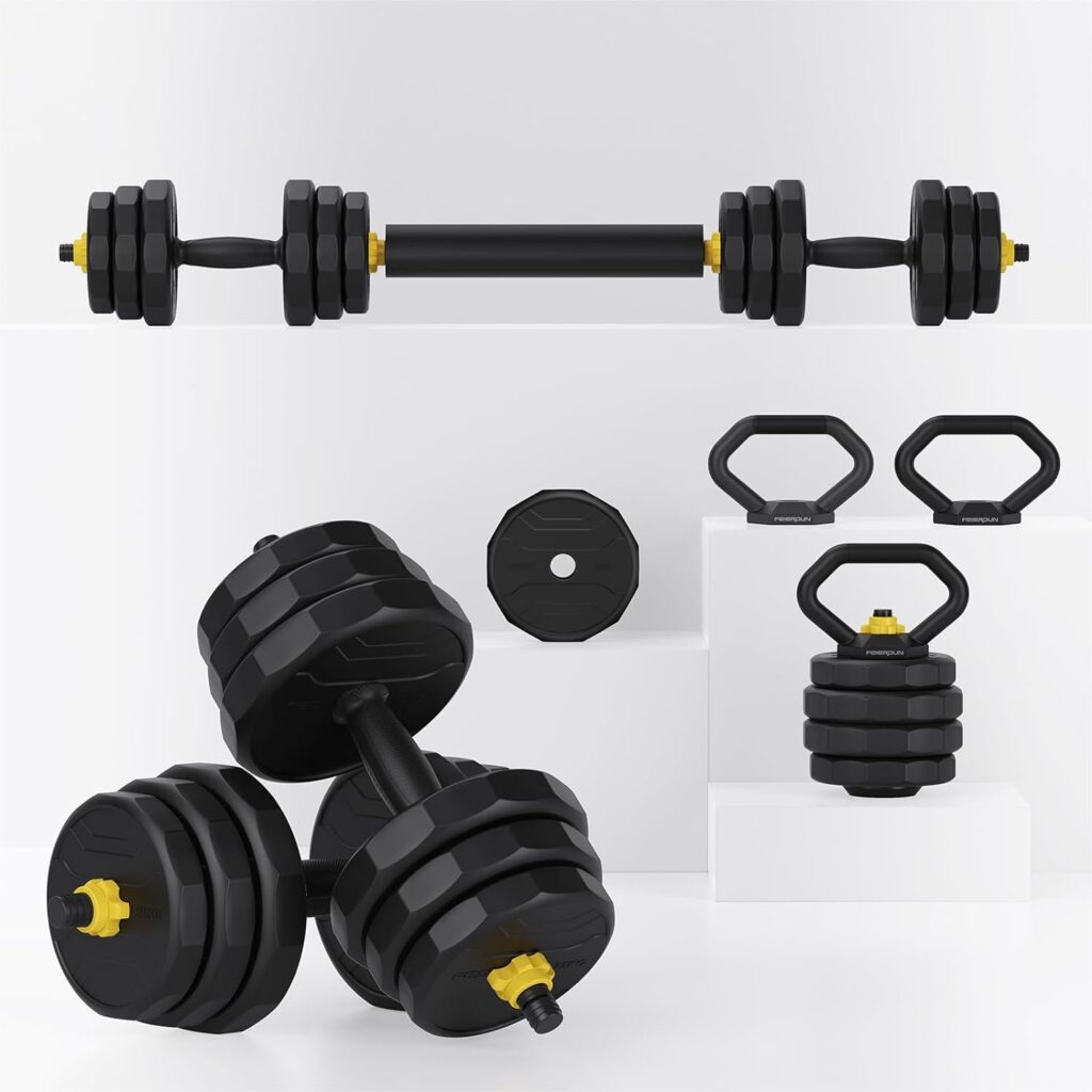 FEIERDUN Adjustable Dumbbells, 44/66lbs Free Weight Set with 4 Modes, Used as Barbell, Kettlebells, Push up Stand, Fitness Exercises for Home Gym Suitable Men/Women