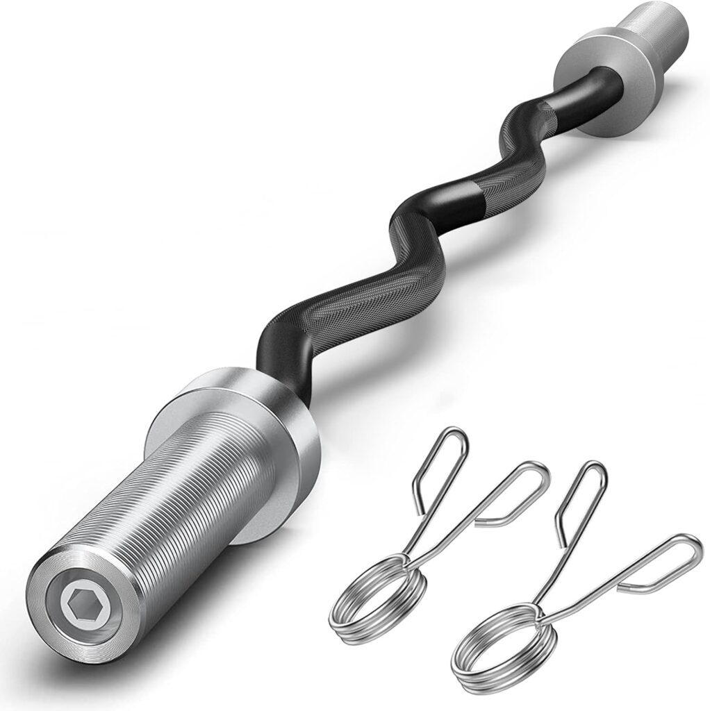 FEIERDUN Olympic Barbell EZ Curl Bar 47IN/4FT/5FT/6FT/7FT for Weightlifting, Squats and Lunges, 2 inch Diameter, Alloy Steel, Center Knurl