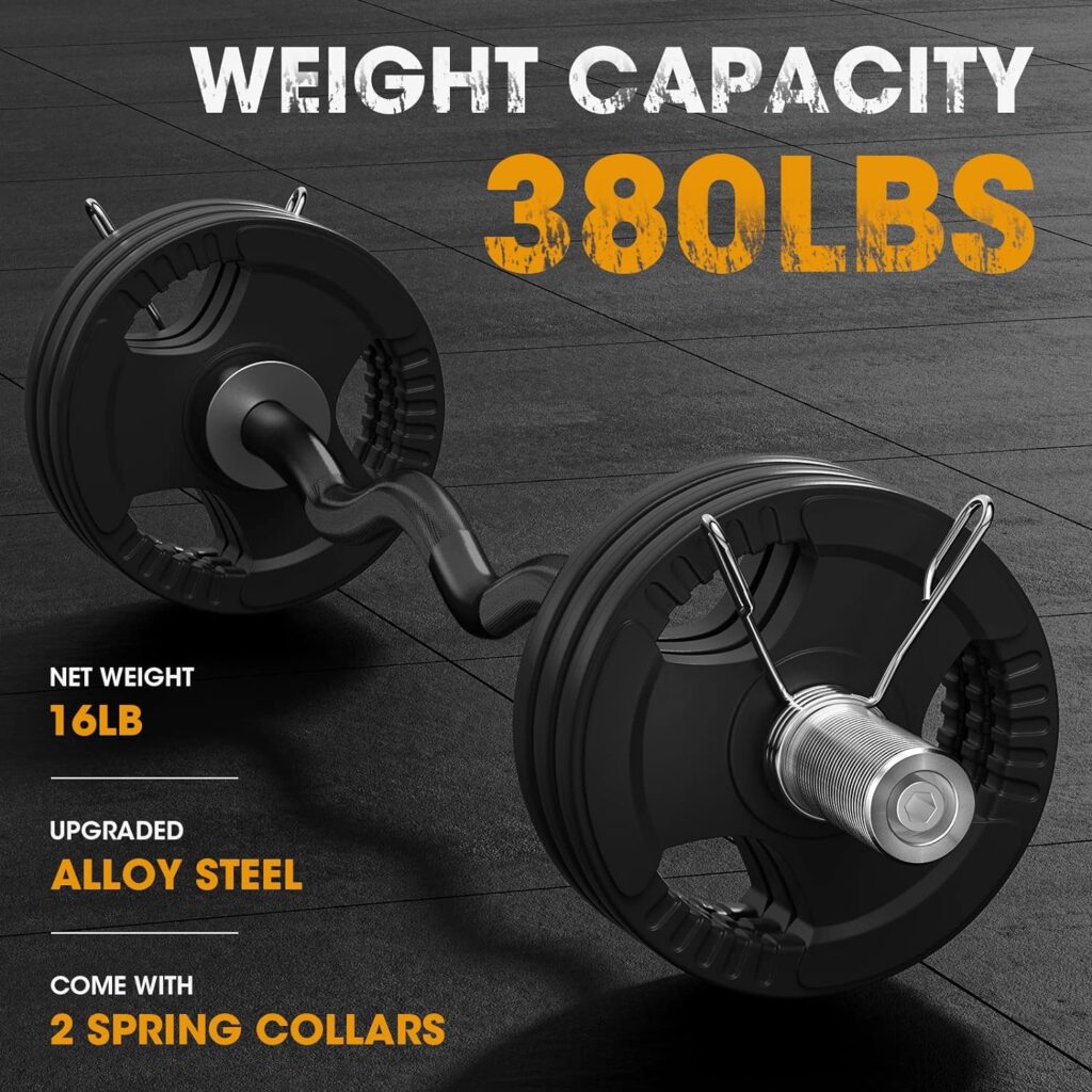 FEIERDUN Olympic Barbell EZ Curl Bar 47IN/4FT/5FT/6FT/7FT for Weightlifting, Squats and Lunges, 2 inch Diameter, Alloy Steel, Center Knurl
