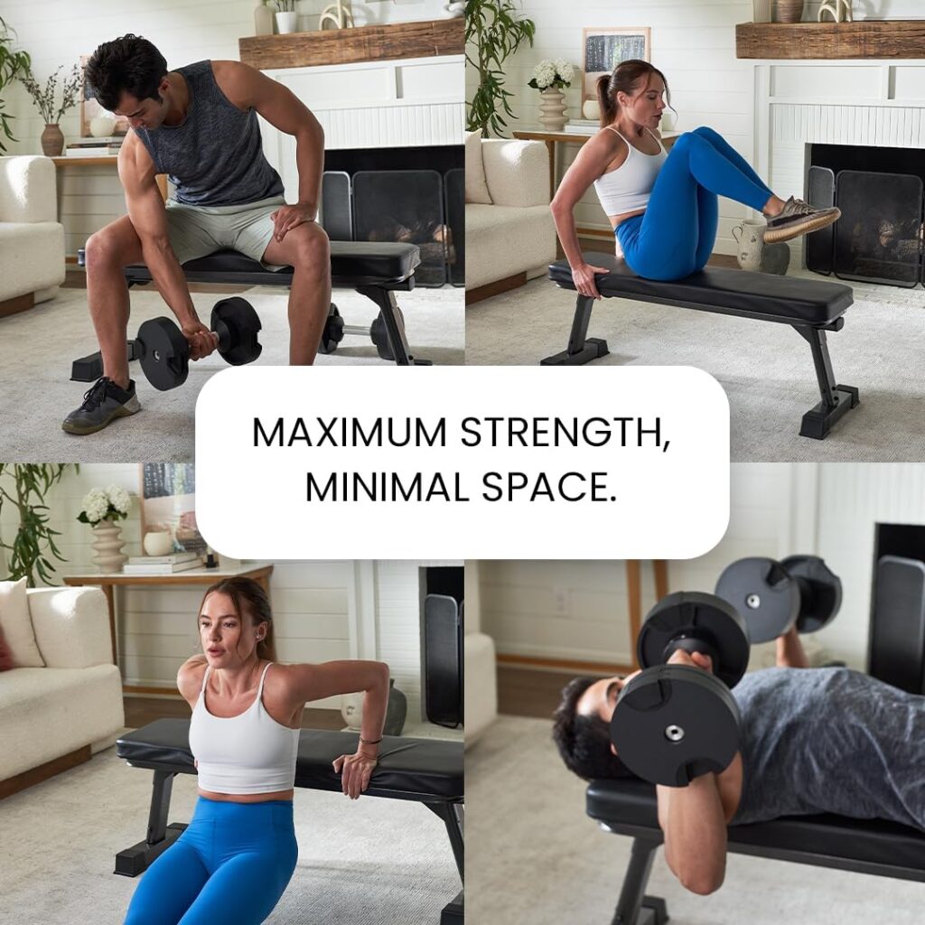 Finer Form Gym Quality Foldable Weight Bench for Multi-Purpose Weight Training and Ab Exercises. Perfect Foldaway Bench for Adjustable Dumbbells or a Barbell Weight Set. Do Bench Press, Core Workouts, Upper Body or Legs with One Convenient Bench.