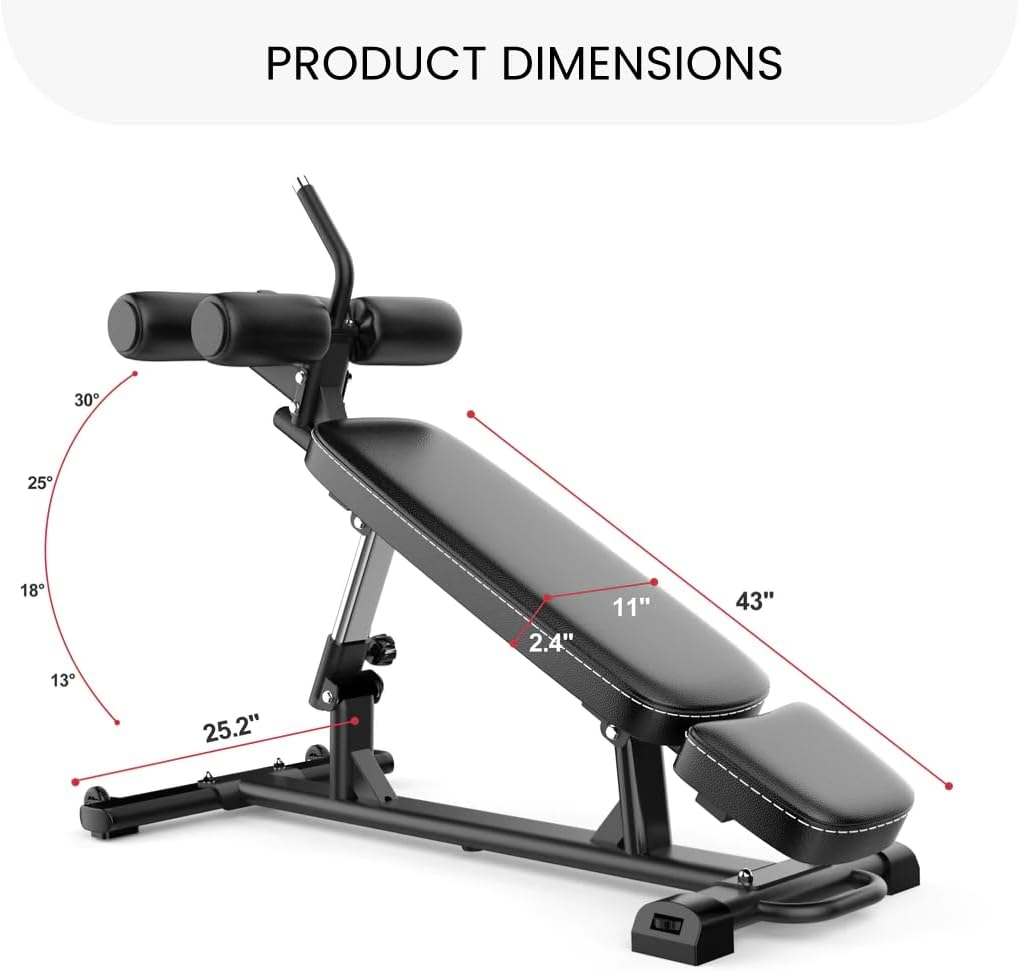 Finer Form Semi-Commercial Sit-Up Bench For Core Workouts and Decline Bench Press. Adjustable Weight Bench with Reverse Crunch Handle with 4 Adjustable Height Settings. Great Ab Workout Equipment