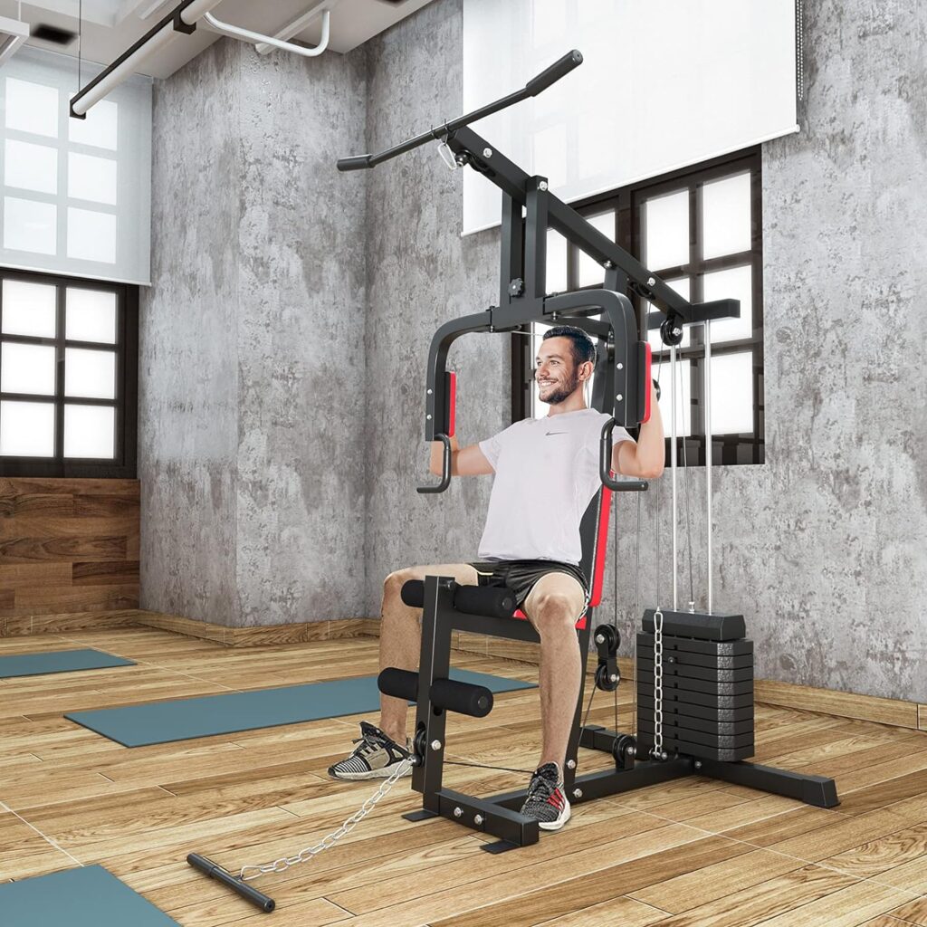 GYMAX Weight Training Machine, Multifunctional Strength Training Machine Equipment with 100 lbs Weight Stack, Suitable for Home Gym System Weight Training Exercise Workout