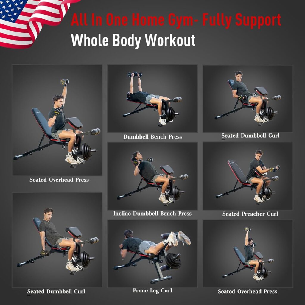 HARISON Adjustable Weight Bench with Leg Extension and Preacher Pad, Flat Incline Decline Exercise Bench for Home Workout Weight Training (Updated)