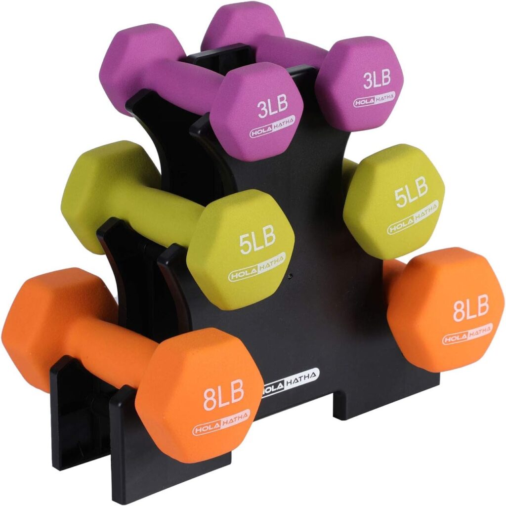 HolaHatha Neoprene Dumbbell Free Hand Weight Set with Storage Rack, Ideal for Home Gym Exercises to Gain Tone and Definition