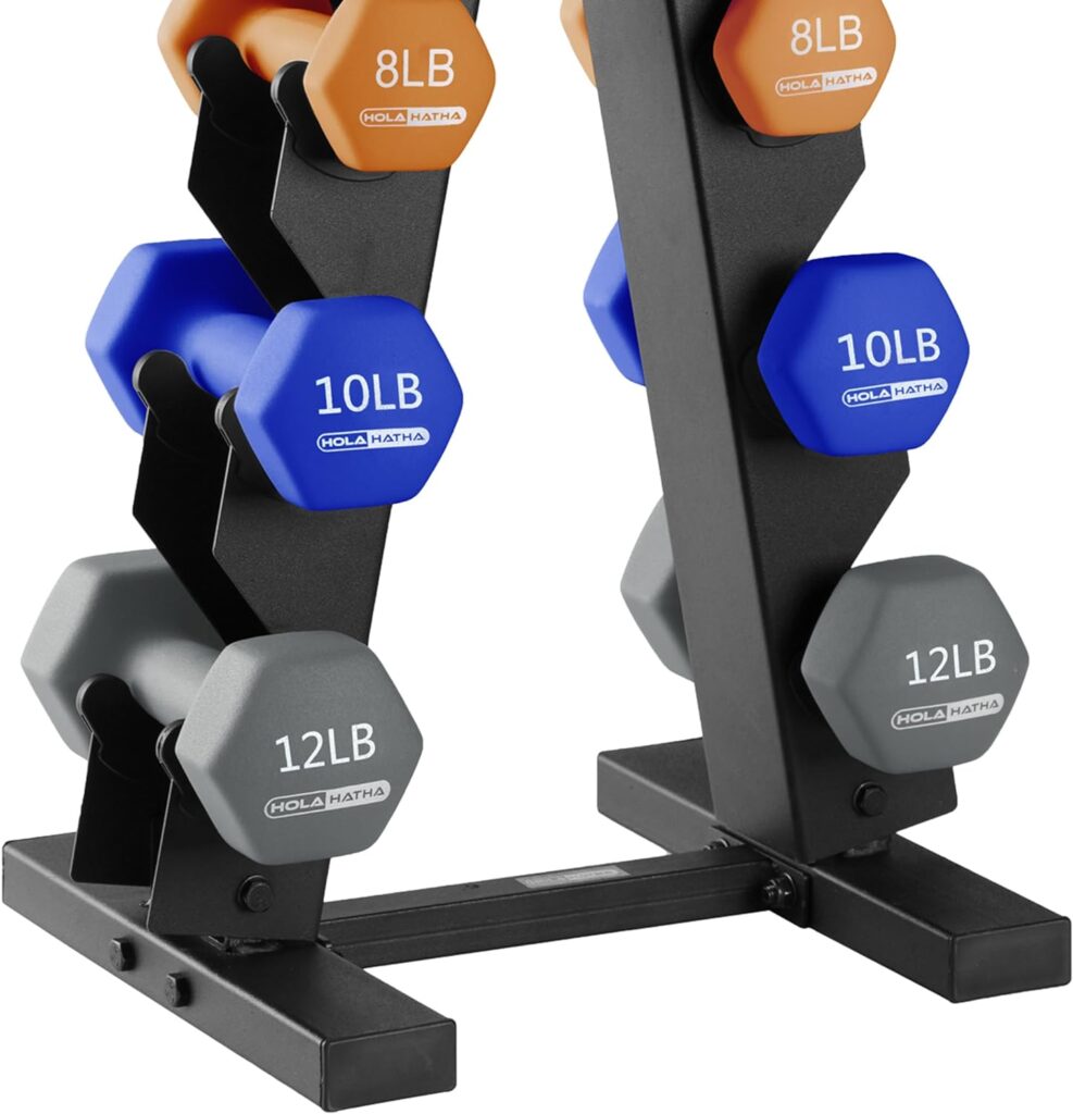 HolaHatha Neoprene Dumbbell Free Hand Weight Set with Storage Rack, Ideal for Home Gym Exercises to Gain Tone and Definition