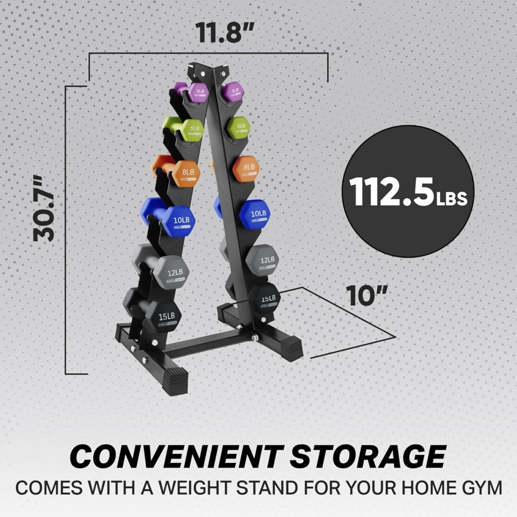 HolaHatha Neoprene Dumbbell Free Hand Weight Set with Storage Rack, Ideal for Home Gym Exercises to Gain Tone and Definition