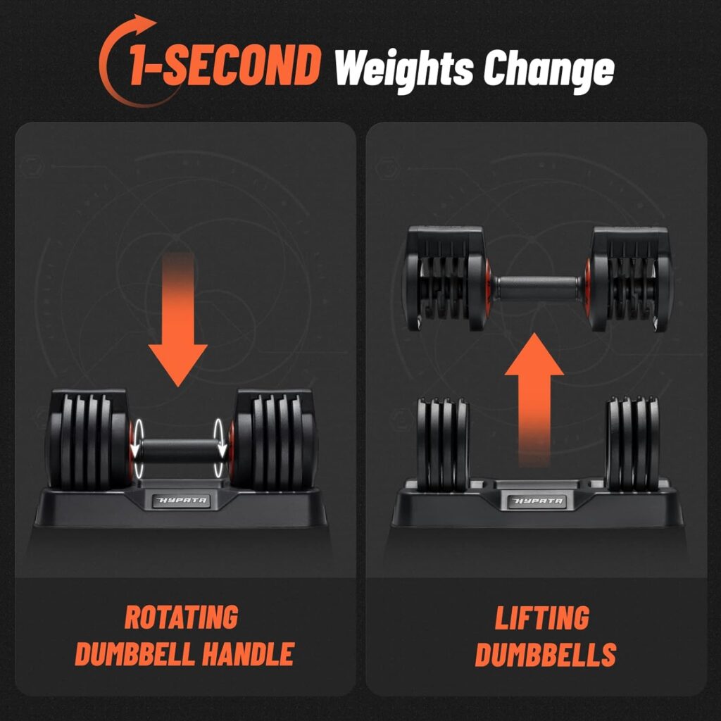 HYPATA 25/55 lbs Pair Adjustable Dumbbell Set, Adjust Dumbbell Weight for Exercises Pair Dumbbells for Men and Women in Home