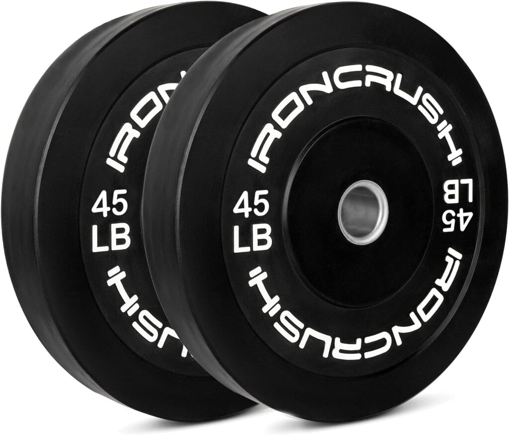 Iron Crush Olympic Bumper Plates Set - Virgin Rubber Weights for Strength Training - Fits 2 Barbells - Sold in Pairs