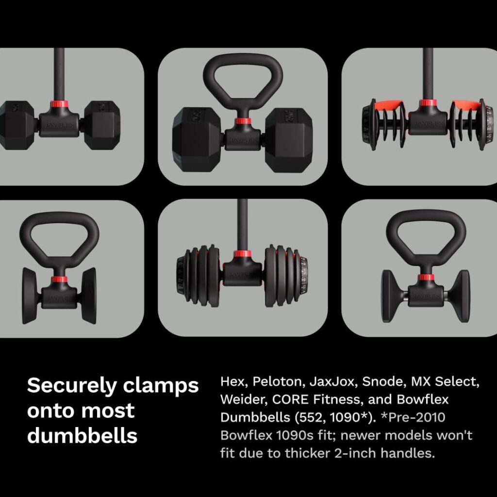 Jayflex Hyperbell Dumbbell Converter - Convert Dumbbells to Barbell Set and Kettlebell for Home Fitness - Adjustable  Up to 200 lb Capacity Weight Barbell for Weight Lifting