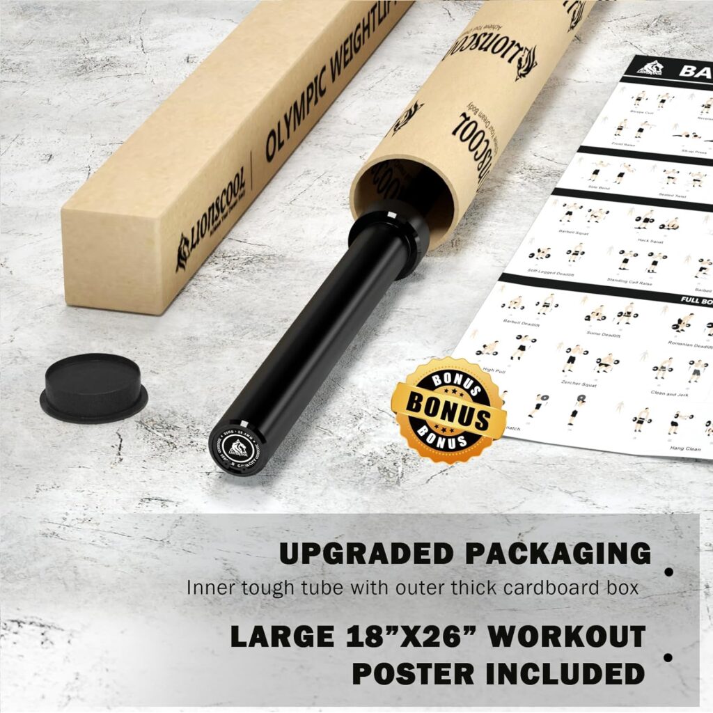 LIONSCOOL 7ft Olympic Bar for Weightlifting and Power Lifting, 2 Inch Barbell Bar for Squats, Deadlifts, Presses, Rows and Curls, 500LBS/700LBS/1000LBS/1500LBS Weight Capacity Available