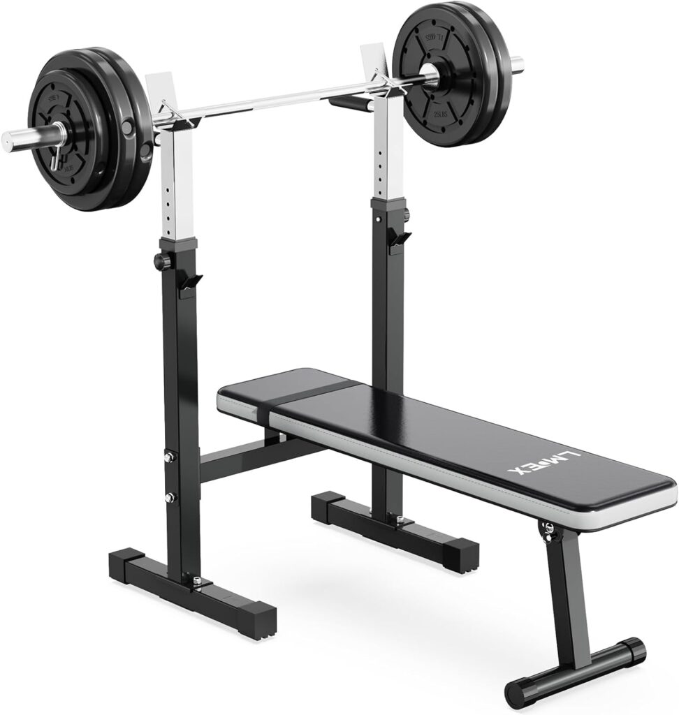 Lmdex Adjustable Weight Bench Press with Squat Rack Folding Multi-Function Dip Station for Full Body Workout Home Gym Strength,Grey (grey) …