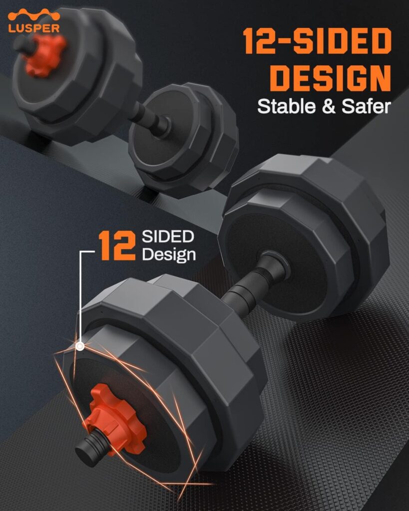 Lusper Adjustable Weights Dumbbells Set, 44LB/55LB/66LB Free Weights, 3 in 1 Mutiweight Dumbbell/Barbell/Kettlebell with Connector, Versatile Weight Set for Home Gym