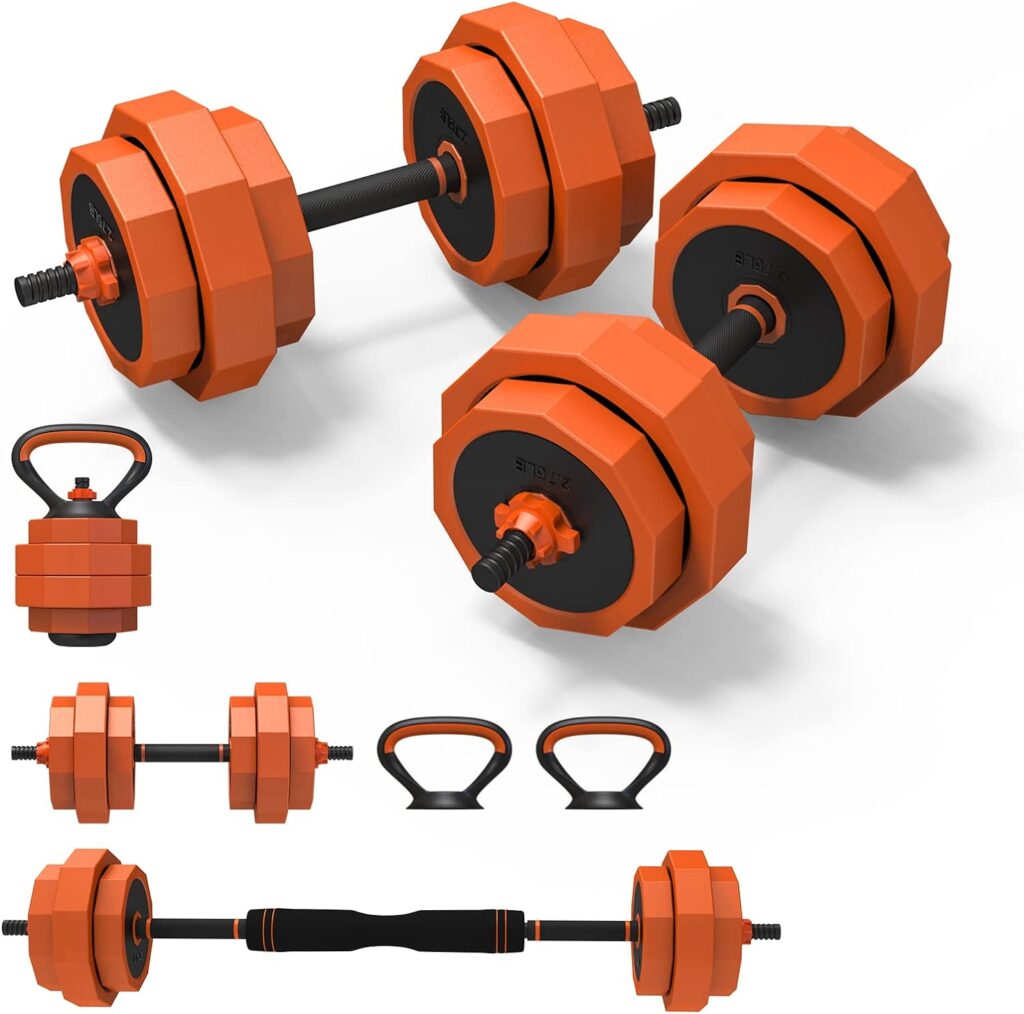 Lusper Adjustable Weights Dumbbells Set, 44LB/55LB/66LB Free Weights, 3 in 1 Mutiweight Dumbbell/Barbell/Kettlebell with Connector, Versatile Weight Set for Home Gym