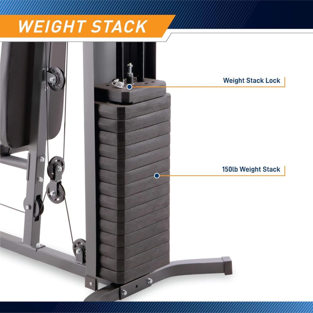 Marcy 150lb. Stack Home Gym with Pulley, Arm, and Leg Developer Multifunctional Workout Station for Weightlifting and Bodybuilding – 300 lbs Capacity MWM-4965, Black