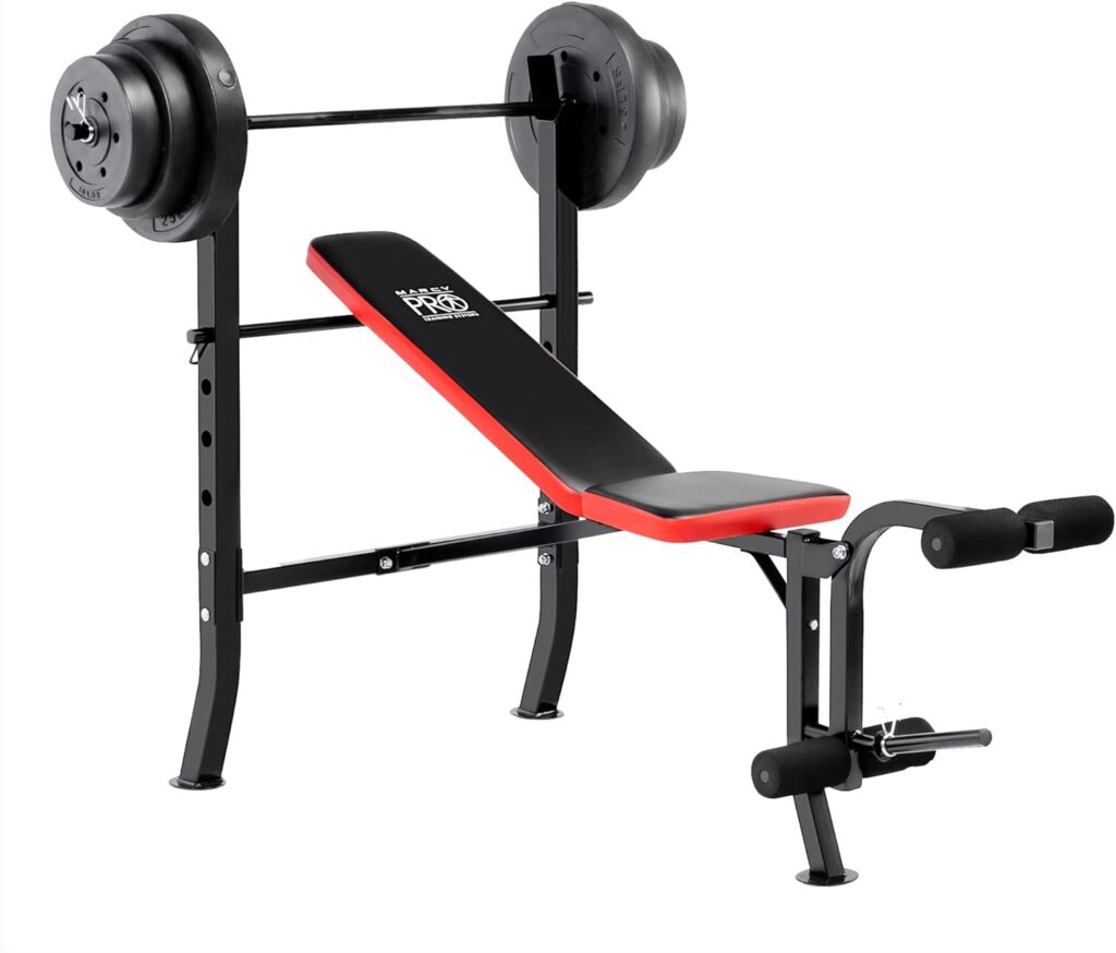 Marcy Pro Standard Weight Bench with 100 lbs Vinyl-Coated Weight Set PM-2084, Flat