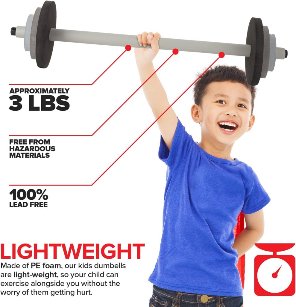 Modern Innovations Kids Barbell Weight Set, Toy Workout Equipment, Kid Weights for Exercise, Toddler Fun  Fitness (Black  Gray)…