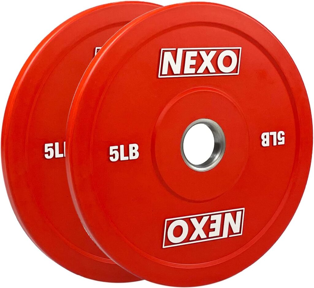 NEXO 5LB Red Rubber Bumper Plate Pair - Premium Matte Finish 2x 5LB Cross Training Weight Plates