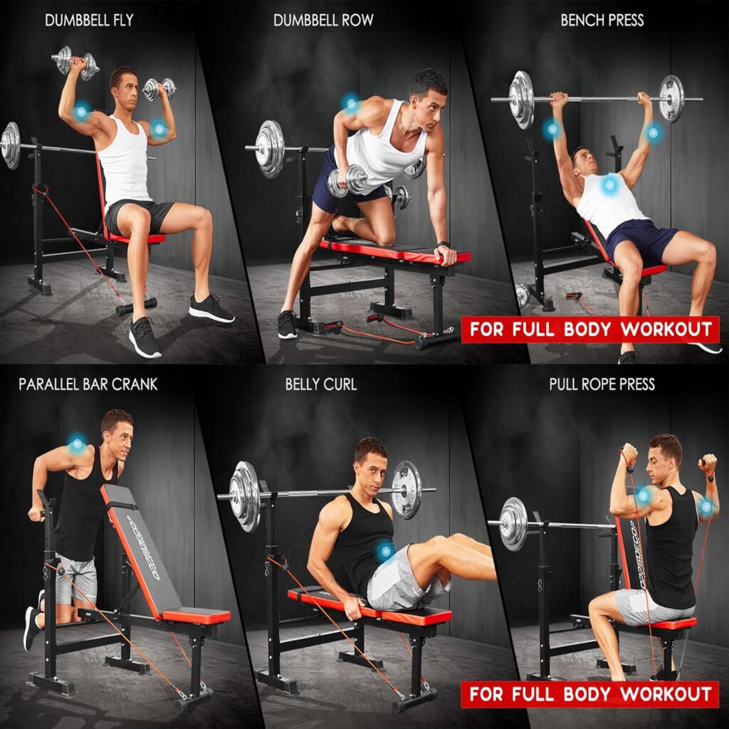 OPPSDECOR 6 in 1 600lbs Weight Bench Set with Squat Rack, Bench Press Set with Barbell Rack, Adjustable Incline Strength Training Workout Bench with Leg Developer Preacher Curl for Home Gym PXZXYX1