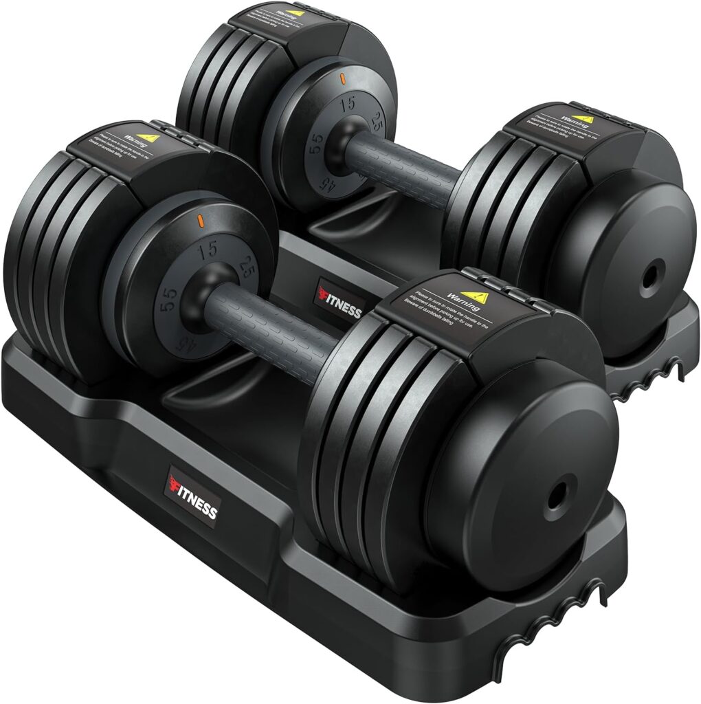 Rendpas 25/55LB Adjustable Dumbbells Set of 2, 1-Sec Adjustable Weights Dumbbells Set, 5 in 1 Free Adjustable Dumbbell Set with Anti-Slip Texture Handle, Exercise  Fitness Dumbbells, Weight Set For Home Gym Suit both Men and Women