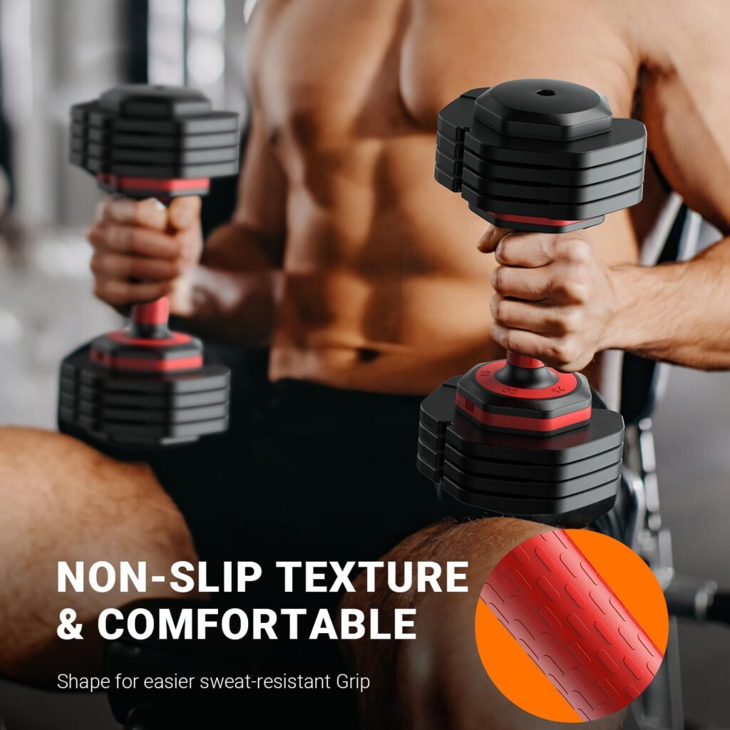 Rendpas 25/55LB Adjustable Dumbbells Set of 2, 1-Sec Adjustable Weights Dumbbells Set, 5 in 1 Free Adjustable Dumbbell Set with Anti-Slip Texture Handle, Exercise  Fitness Dumbbells, Weight Set For Home Gym Suit both Men and Women