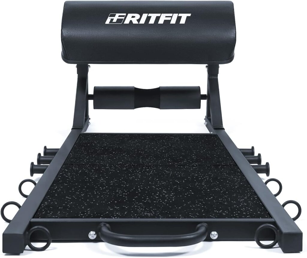 RitFit Multi-Function Hip Thrust Machine Bench Platform HTM-800, 800lbs Capacity Booty Workout Equipment with Thick Back Pad, Barbell Hip Thrust Cover and Band Pegs, for Glute Training Home Gym