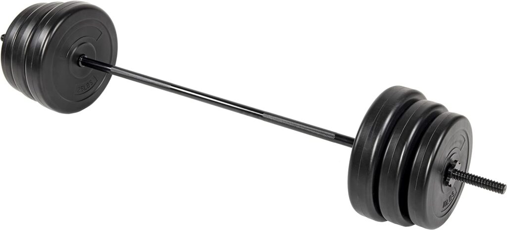 Signature Fitness 100-Pound Weight Set for Home Gym with Six Plates and Optional 1x 5FT Standard Barbell with Locks