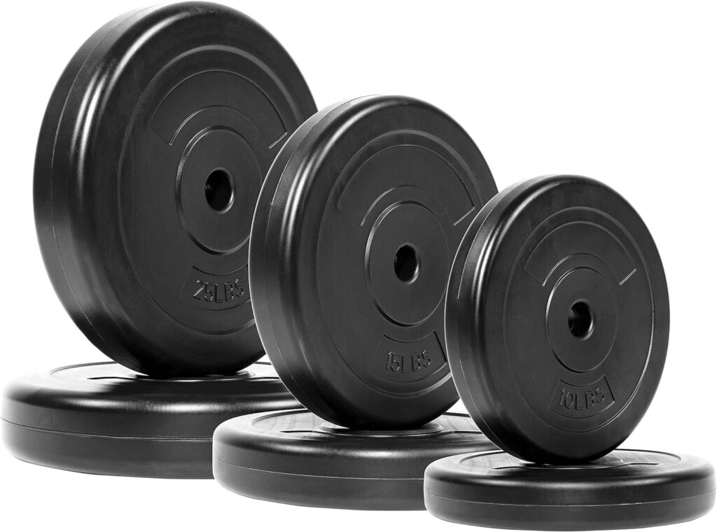 Signature Fitness 100-Pound Weight Set for Home Gym with Six Plates and Optional 1x 5FT Standard Barbell with Locks