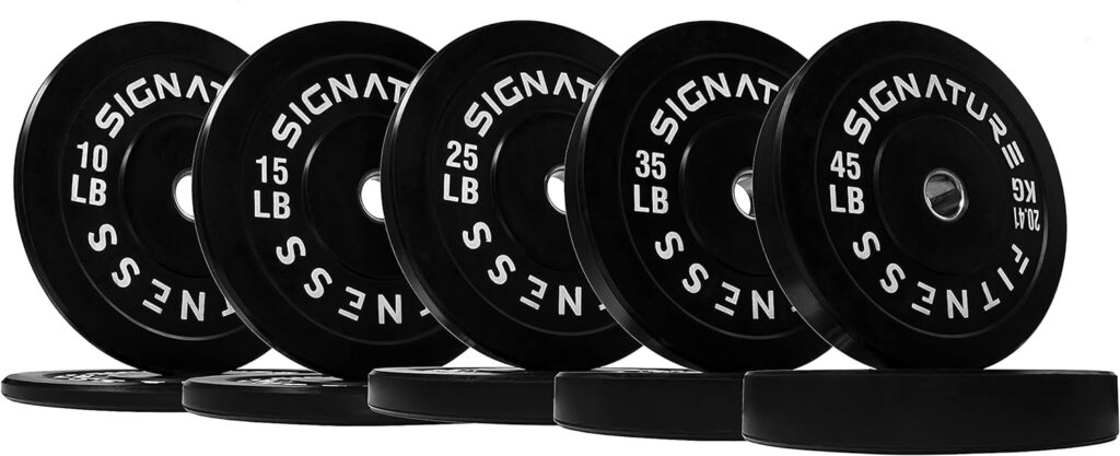 Signature Fitness 2 Olympic Bumper Plate Weight Plates with Steel Hub, Pairs, Singles or Sets