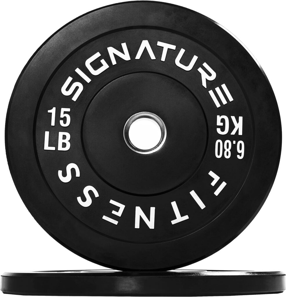 Signature Fitness 2 Olympic Bumper Plate Weight Plates with Steel Hub, Pairs, Singles or Sets