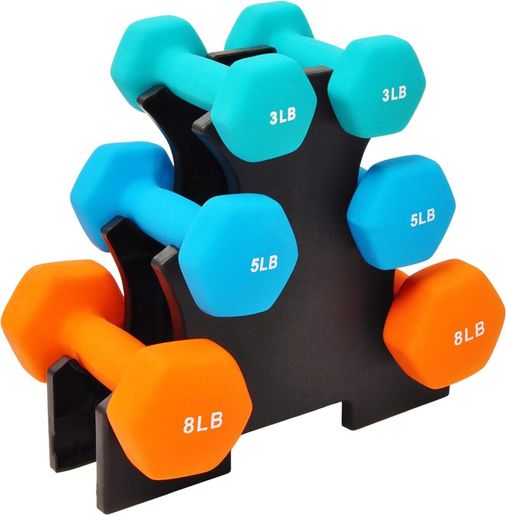 Signature Fitness Rubber Coated Hex Dumbbell Weight Set and Storage Rack, Multiple Packages