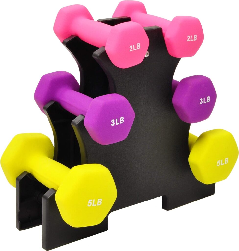 Signature Fitness Rubber Coated Hex Dumbbell Weight Set and Storage Rack, Multiple Packages