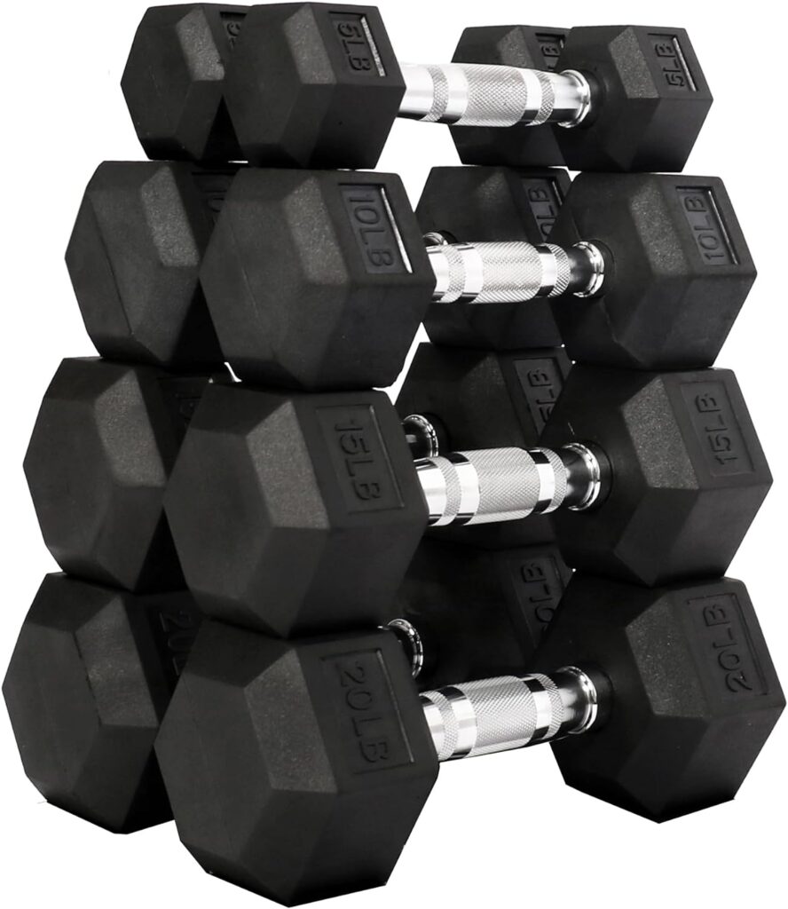 Signature Fitness Rubber Encased Hex Dumbbell, Pairs or Sets, Multiple Packages