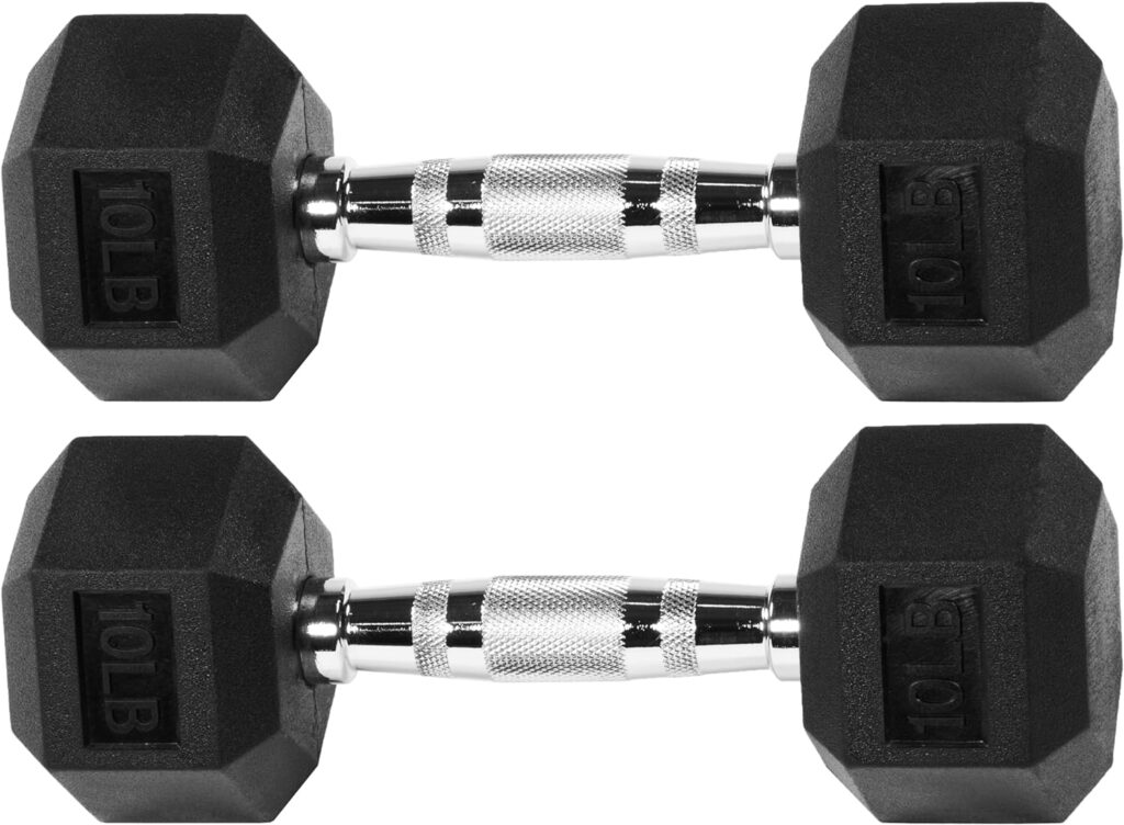 Signature Fitness Rubber Encased Hex Dumbbell, Pairs or Sets, Multiple Packages