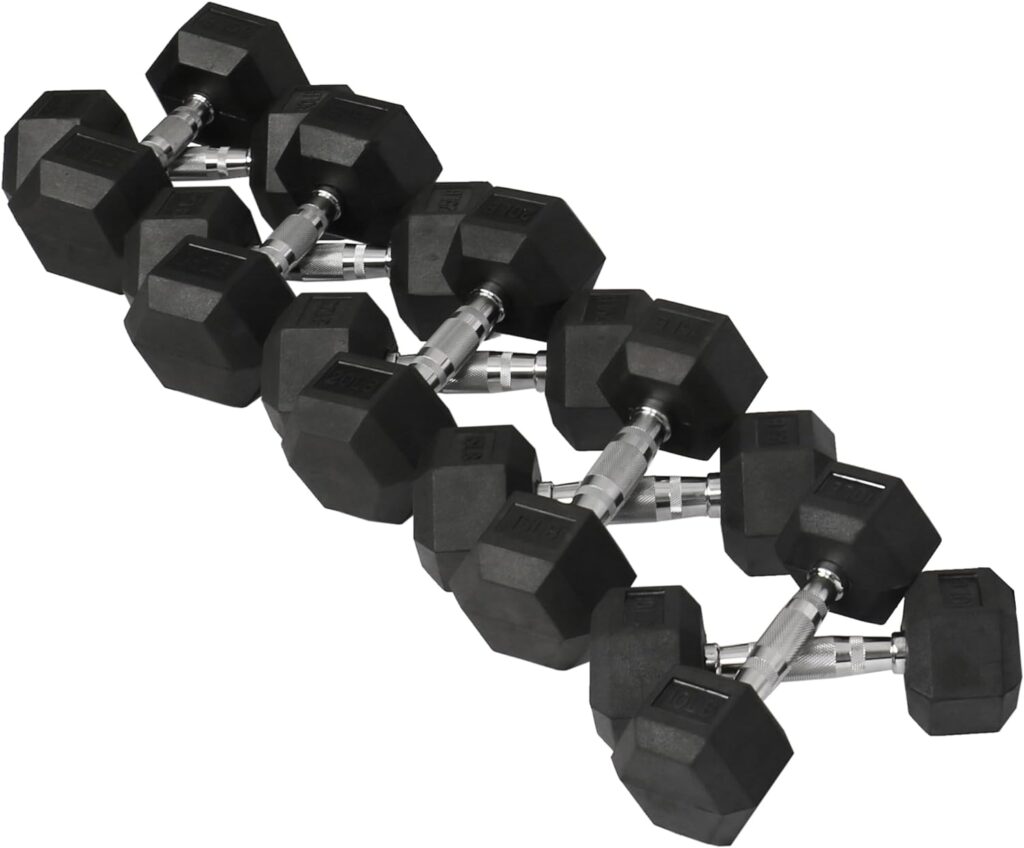 Signature Fitness Rubber Encased Hex Dumbbell, Pairs or Sets, Multiple Packages