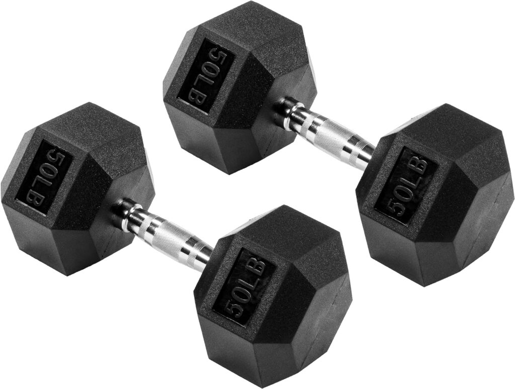 Signature Fitness Rubber Encased Hex Dumbbell, Pairs or Sets, Multiple Packages