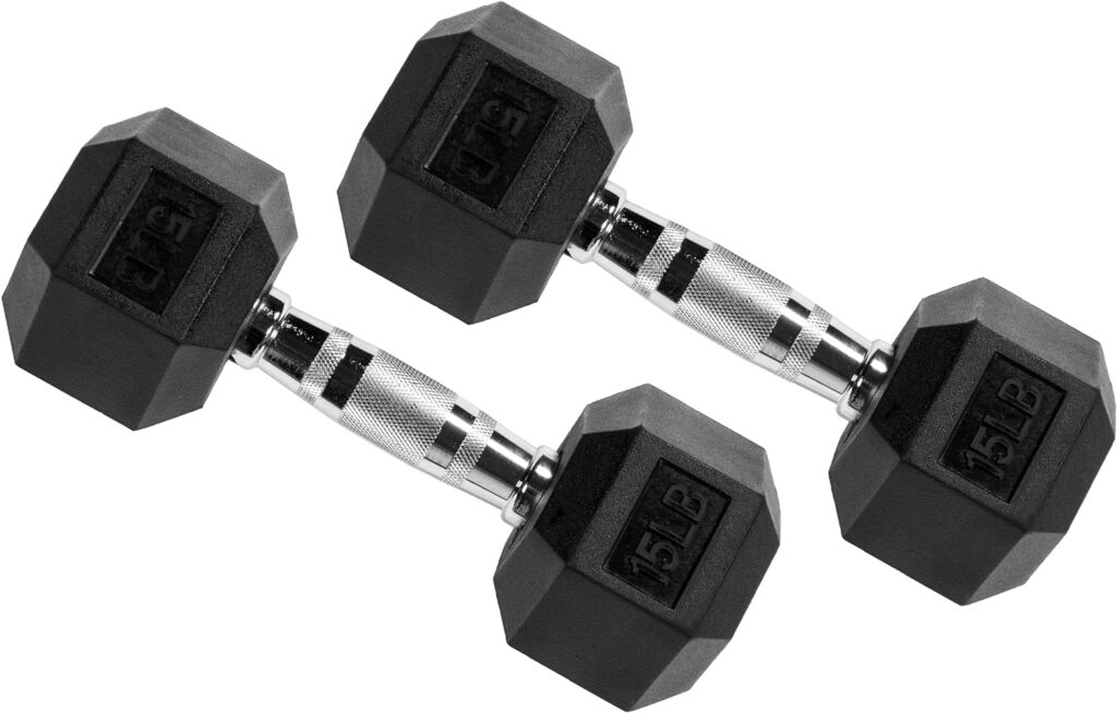 Signature Fitness Rubber Encased Hex Dumbbell, Pairs or Sets, Multiple Packages