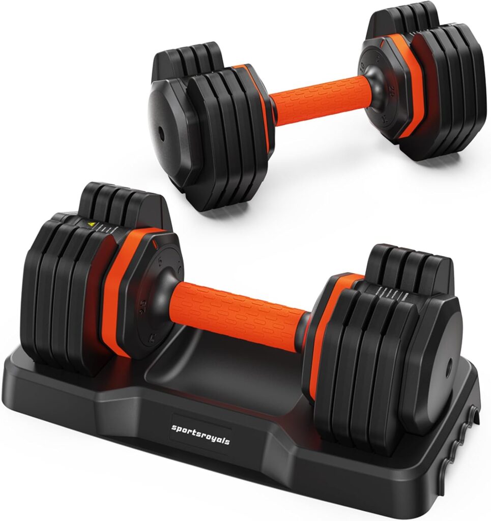 Sportsroyals Adjustable Dumbbells Set 25LB A Pair,25LB/55LB Single One Dumbbell Weight,5 in 1 Free Weights 5/10/15/20/25lb/50lb Dumbbell with Anti-Slip Handle, Suitable for Home Gym Exercise Equipment